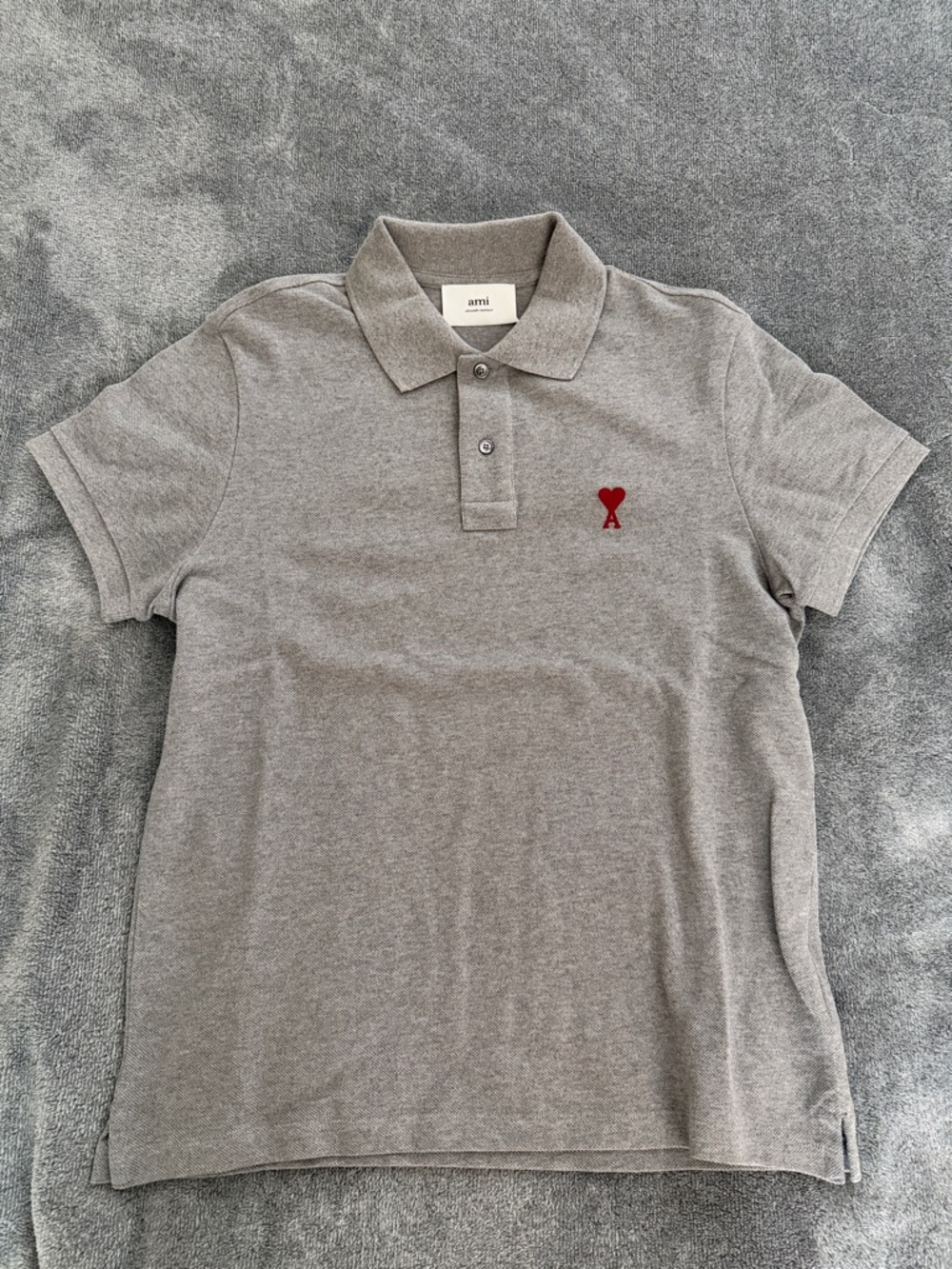 Ami Grey Polo with Red Heart Emblem